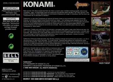 Castlevania (Europe) (En,Fr,De) box cover back